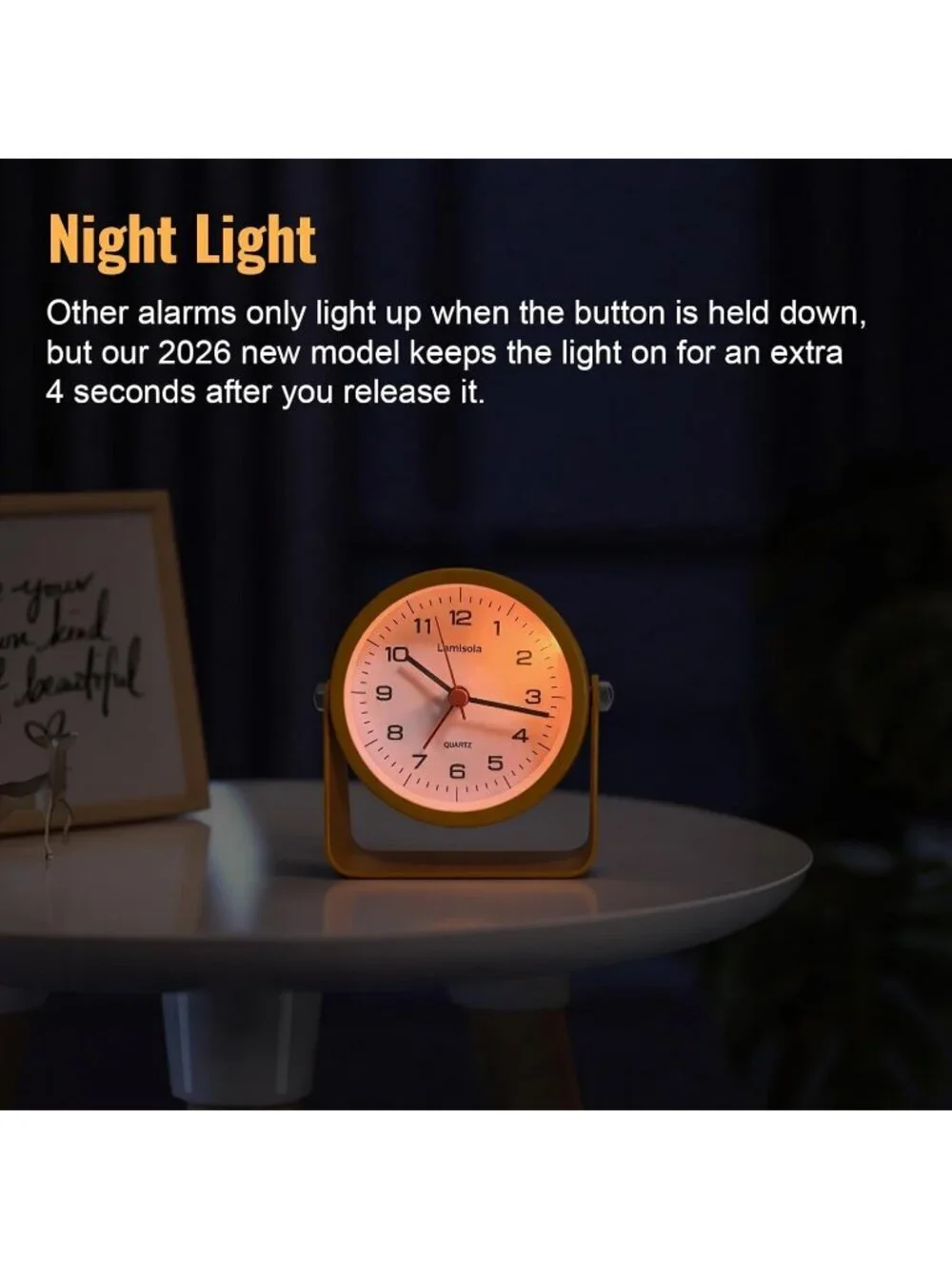 Home Orange Analog Quartz Battery Vintage Operated Silent Small Desk Alarm Clock